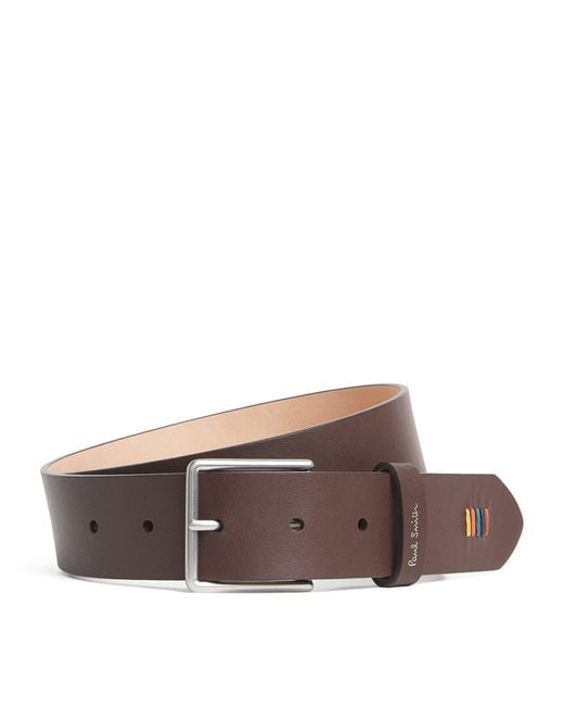 Paul Smith Brown Leather Signature Stripe Stitch Belt for men