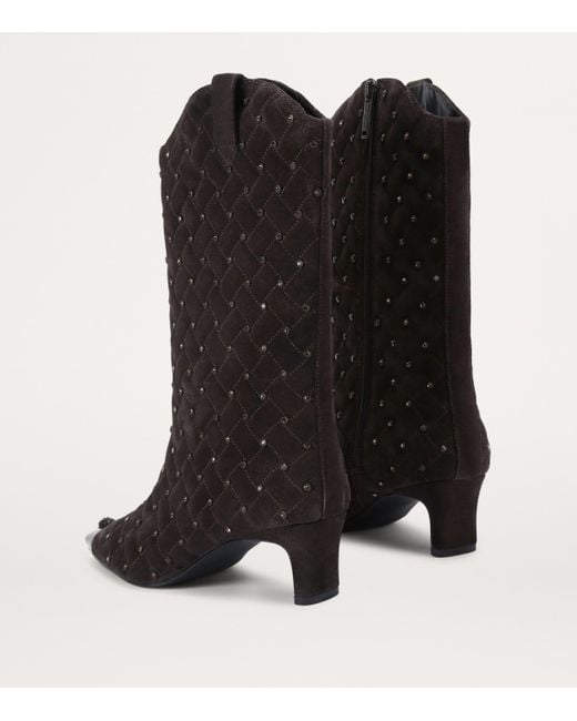 Kurt Geiger Black Leather Cyrstal Embellished Regent Boots