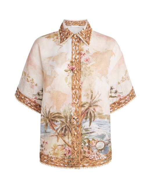 Zimmermann Natural Linen Printed Mahon Shirt