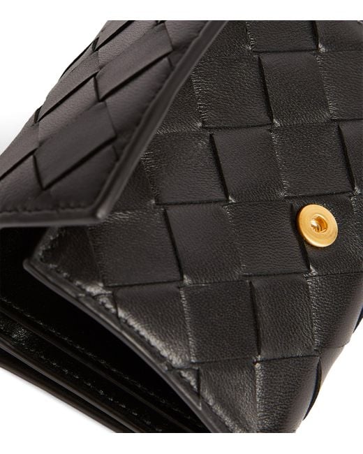 Bottega Veneta Black Leather Intrecciato Trifold Wallet