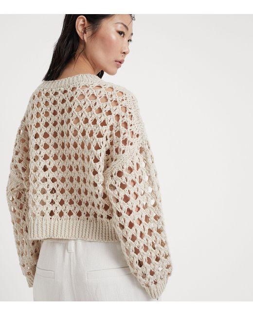 Brunello Cucinelli Natural Jute-cotton Mesh Cropped Sweater