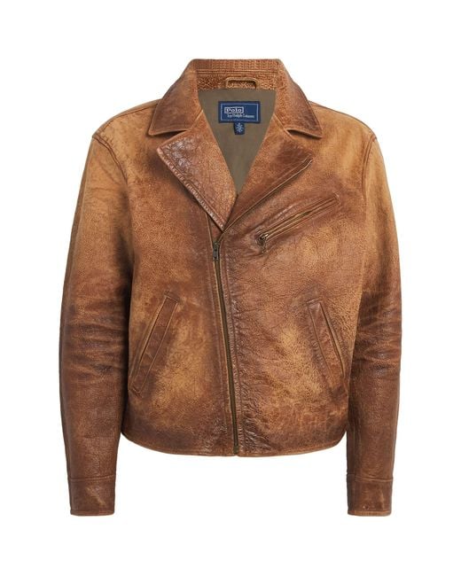 Polo Ralph Lauren Brown Leather Newsboy Jacket for men