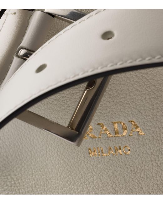 Prada White Leather Buckled Bucket Bag