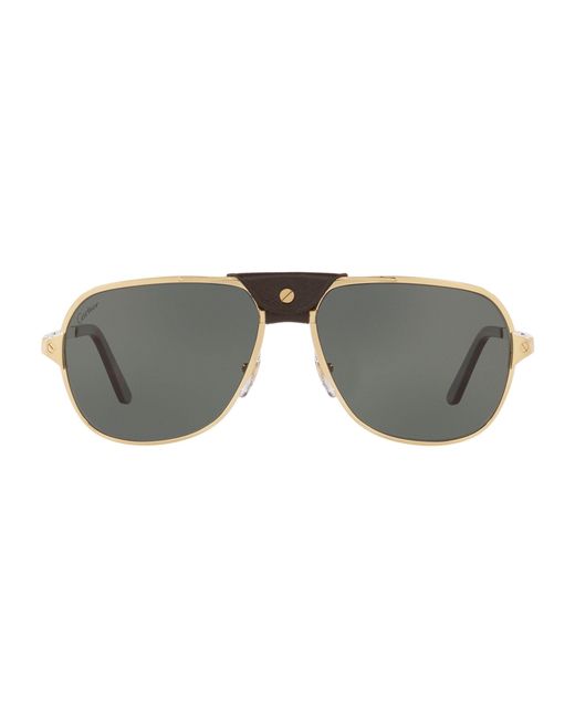 Cartier Gray Gold Frame Pilot Sunglasses for men