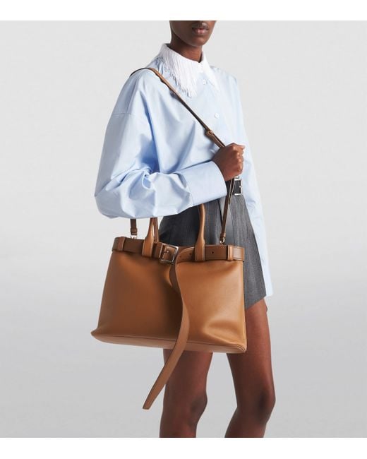 Prada Brown Large Leather Buckle Tote Bag
