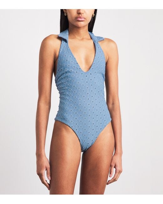 Devon Windsor Blue Anais Open-Work Swimsuit