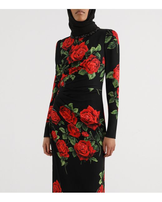 Dolce & Gabbana Red Rose-Print Maxi Dress