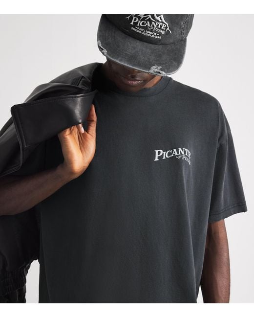 Picante Black Organic Cotton Peaks Patch Logo T-Shirt for men