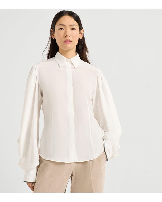 Brunello Cucinelli White Silk Crepe Shirt