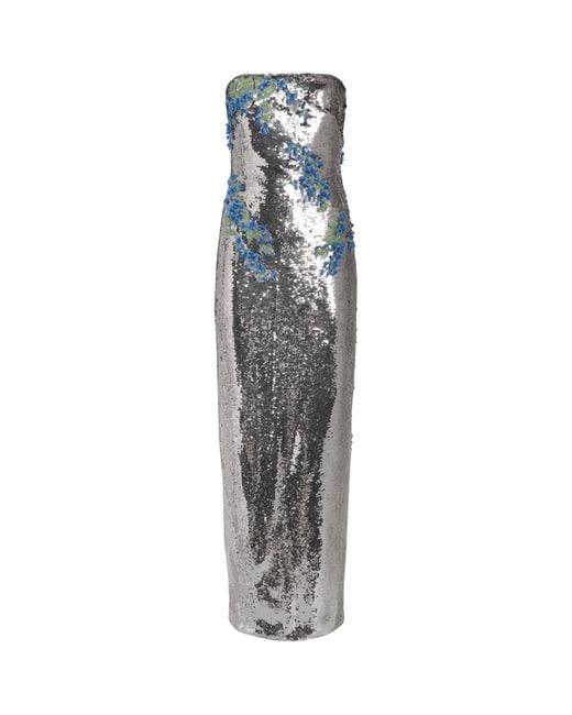 Monique Lhuillier Gray Sequin Floral Gown