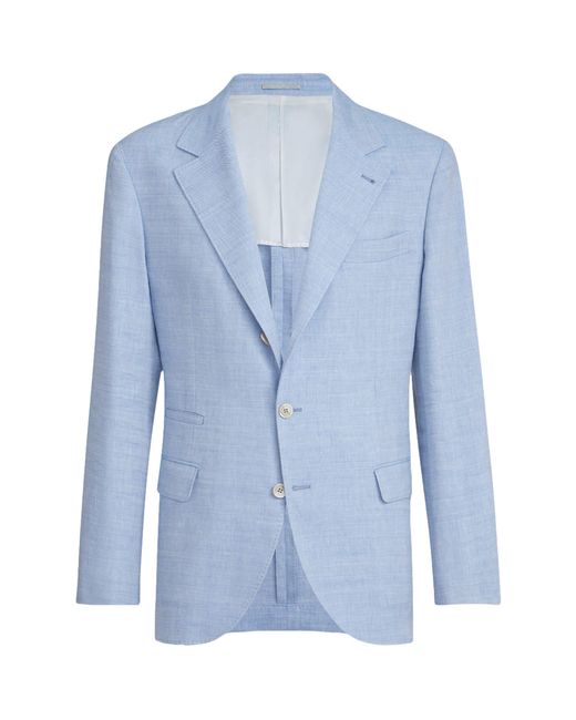 Brunello Cucinelli Blue Linen-Wool Deconstructed Blazer for men