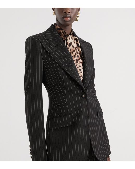 Dolce & Gabbana Black Stretch-Wool Pinstripe Blazer