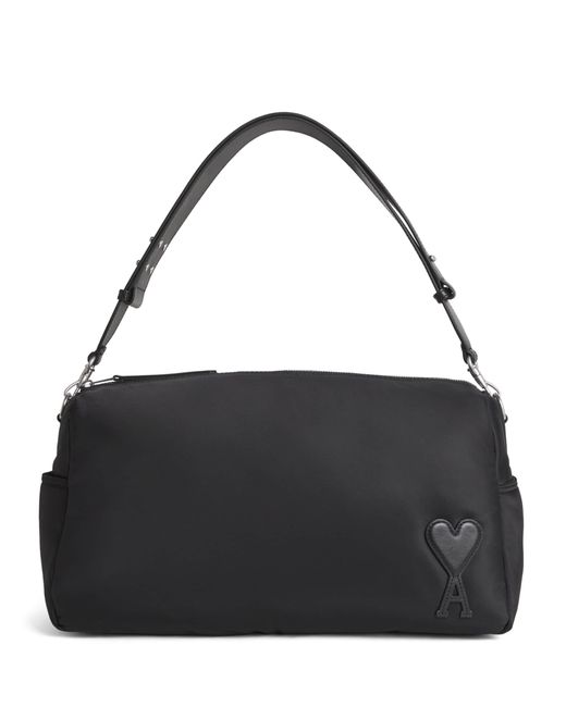 AMI Black Large Canvas Marcel Weekend Bag for men