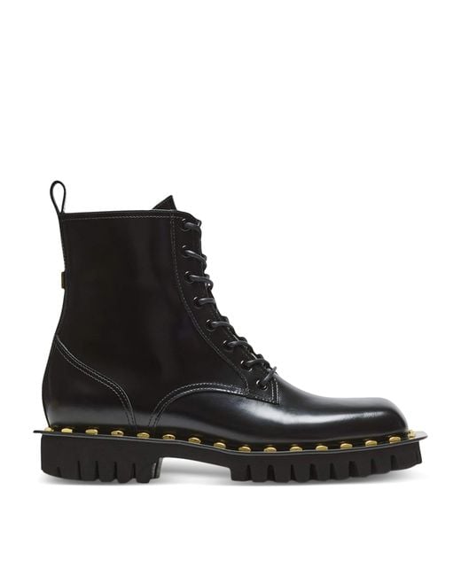Balmain Black Glazed Leather Army Boots for men