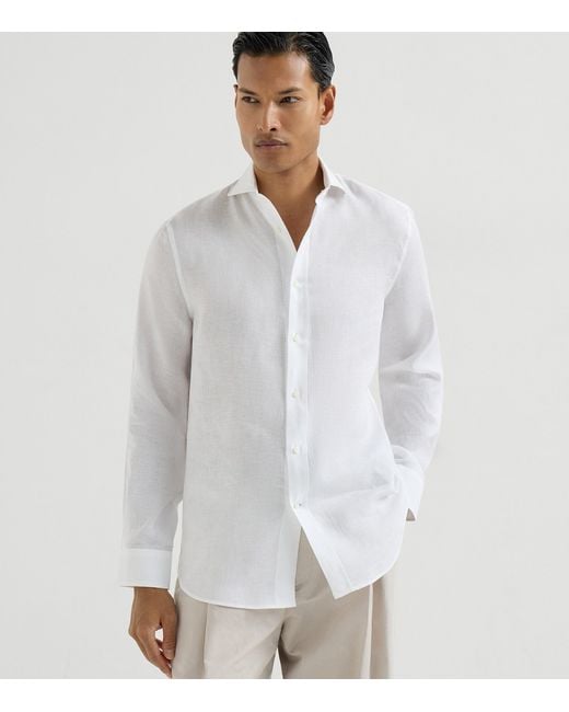 Brunello Cucinelli White Linen Shirt for men