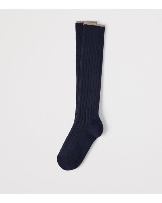 Brunello Cucinelli Blue Cashmere Ribed Socks for men