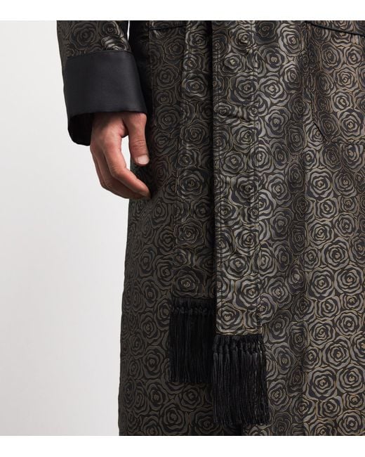 Derek Rose Black Silk Jacquard Verona Robe for men