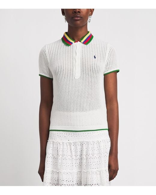 Polo Ralph Lauren White Crochet Polo Pony Polo Shirt