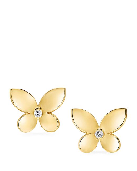 Graff Metallic Mini Yellow Gold And Diamond Butterfly Earrings