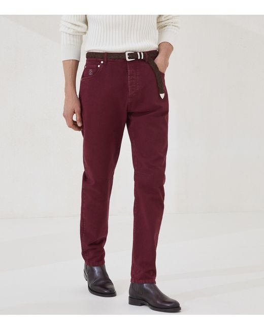 Brunello Cucinelli Red Dyed Denim Trousers for men