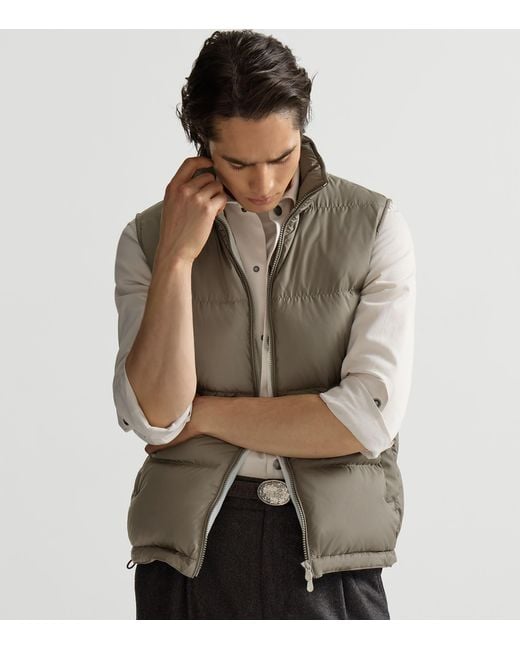 Brunello Cucinelli Green Quilted Packable Hood Gilet for men