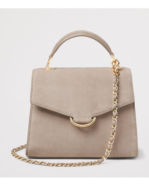 Aspinal Natural Midi Suede Mayfair 3 Top-Handle Bag