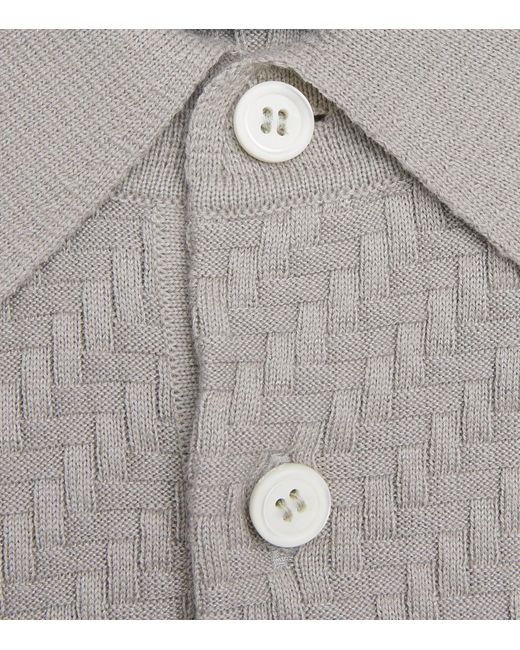 Brioni Gray Cotton-Silk-Cashmere Woven Polo Shirt for men