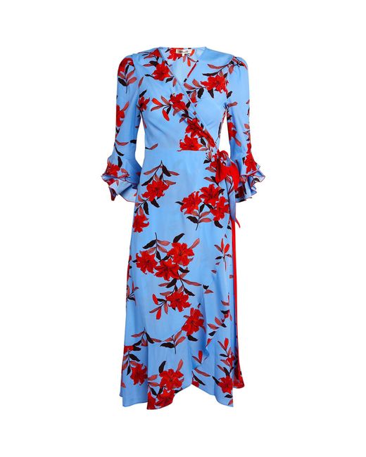 Diane von Furstenberg Synthetic Floral Print Rollins Wrap Dress in Blue ...