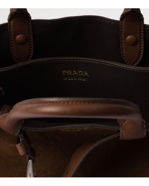 Prada Brown Medium Suede Buckle Tote Bag