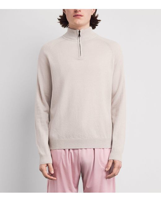 Derek Rose White Cashmere Finley Quarter-Zip Sweater for men