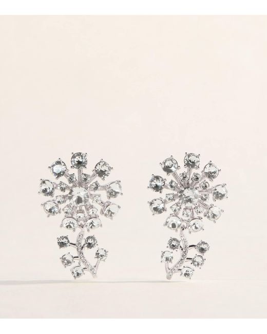 Self-Portrait Natural Crystal-Embellished Floral Drop Earrings