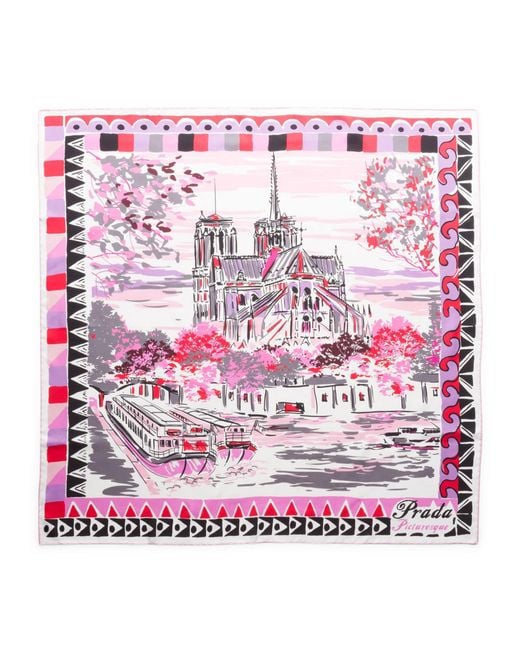 Prada Red Silk Pittoresque Paris Scarf