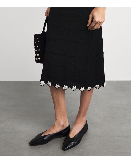 Maje Black Knitted Embellished Midi Skirt