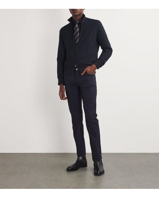 Brioni Blue Cotton-Silk-Cashmere Zipped Sweater for men