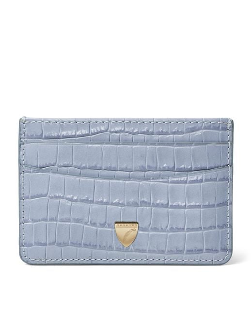 Aspinal Blue Leather Croc-Embossed Slim Card Holder