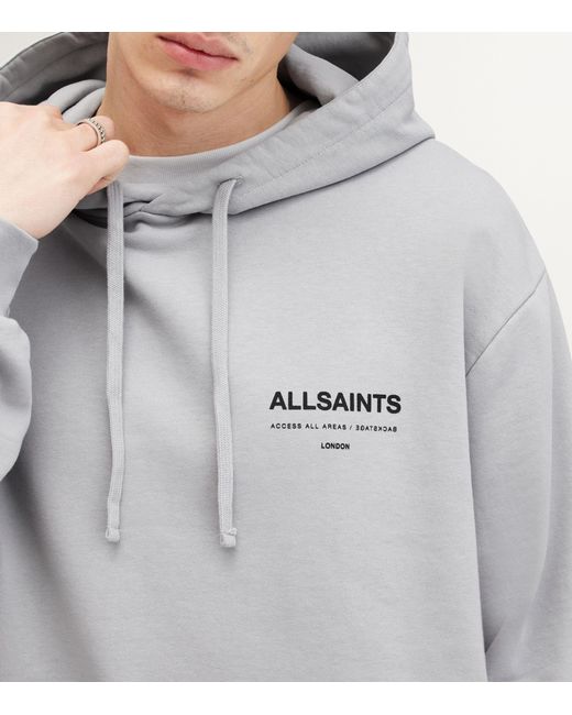 AllSaints Gray Organic Cotton Access Logo Hoodie for men
