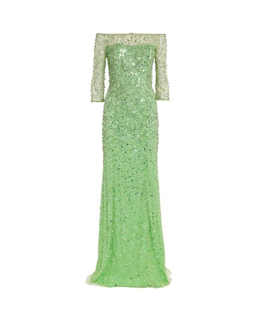 Jenny Packham Green Embellished Lantana Gown