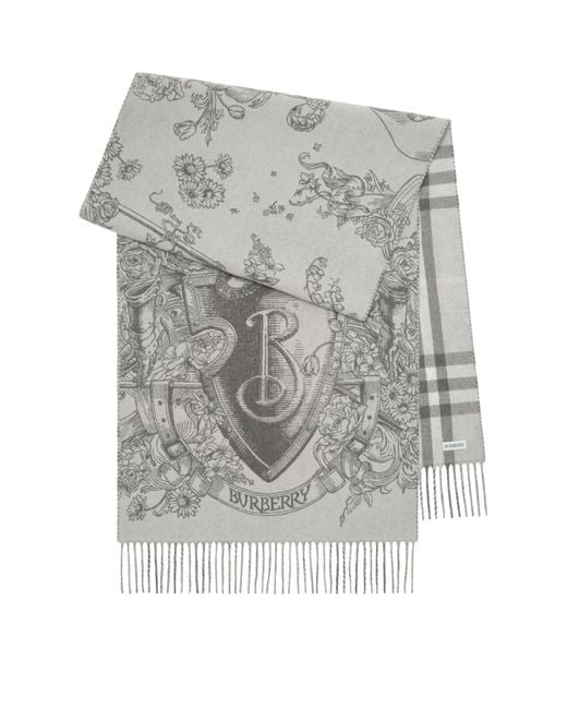 Burberry Gray Cashmere Reversible Etched Knight Scarf