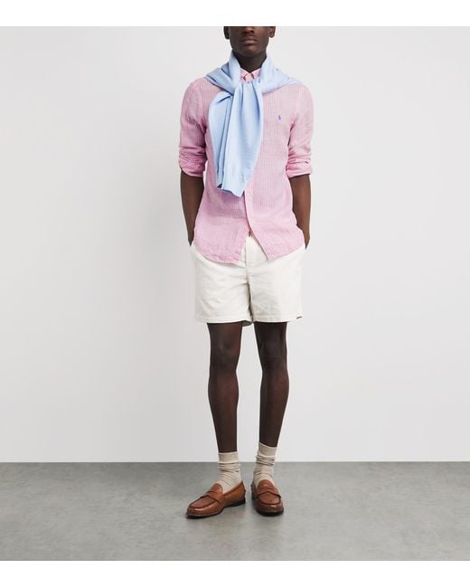 Polo Ralph Lauren Pink Linen Custom-Fit Stripe Shirt for men