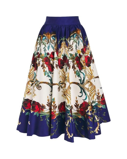 Alice + Olivia Blue Stretch-Cotton Floral Nilda Midi Skirt
