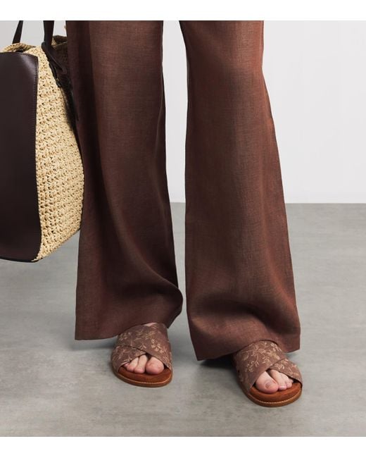 Eleventy Brown Embroidered Crossover Slides