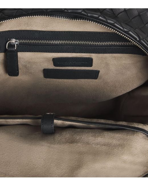 Officine Creative Black Leather Woven Armor Backpack for men