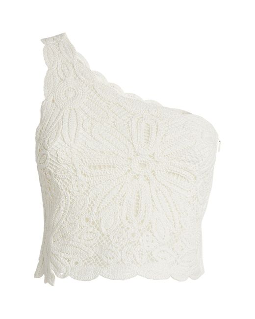 Maje White Crocheted One-shoulder Top