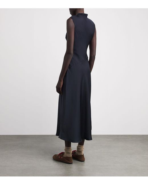 Claudie Pierlot Blue Satin Ruffle Maxi Dress