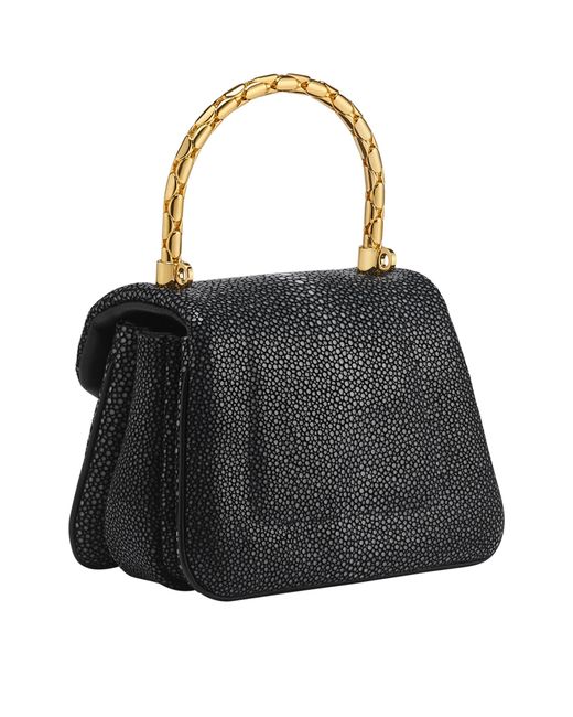 BVLGARI Black Leather Serpenti Reverse Top-handle Bag