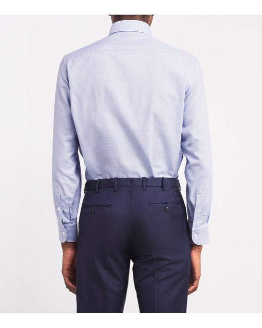 Brioni Blue Cotton Micro-Houndstooth Shirt for men