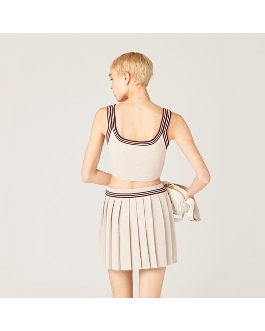 Miu Miu Brown Cashmere Logo Crop Top