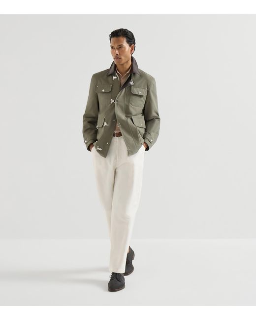 Brunello Cucinelli Natural Cotton Rib-Knit Polo Shirt for men