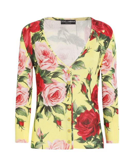 Dolce & Gabbana Multicolor Silk Knit Cardigan With Bouquet