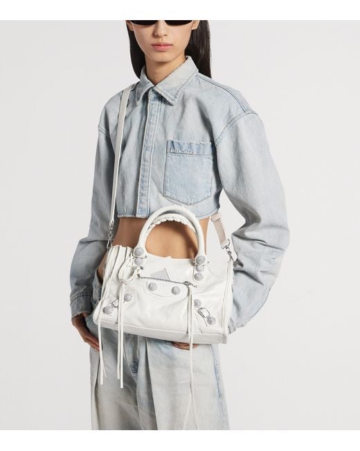 Balenciaga White Small Leather Embellished Le City Top-Handle Bag